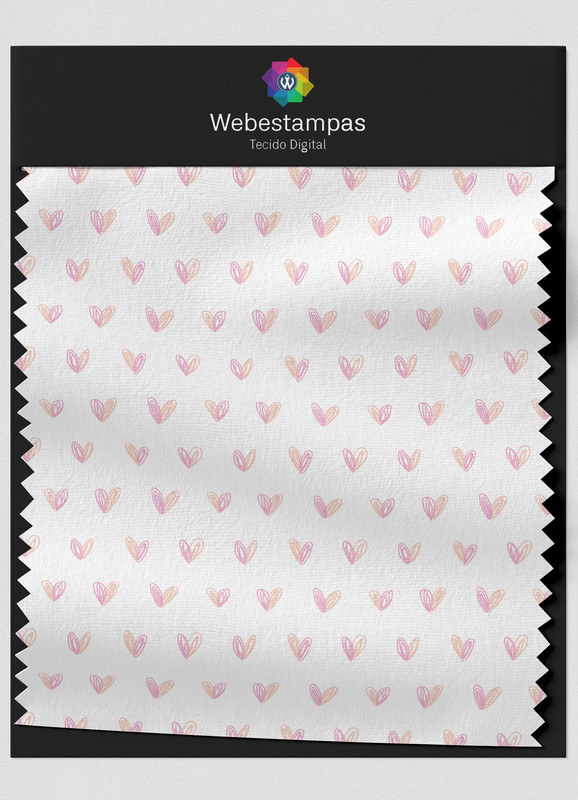 Tecido Microfibra Estampa Digital Corações Laranja e Rosa 1,55m de Largura