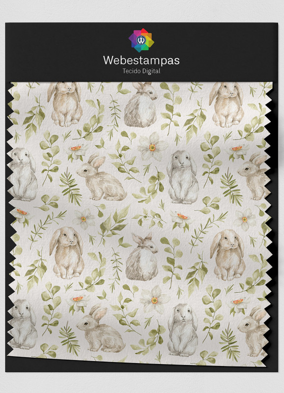 Tecido Microfibra Estampa Digital Coelhinhos Aquarela 1,55m de Largura