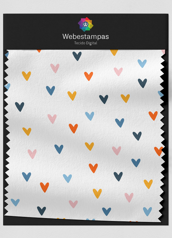 Tecido Microfibra Estampa Digital Coraçãozinhos Fundo Branco 1,55m de Largura