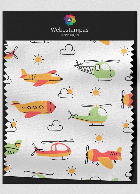 Tecido Microfibra Estampa Digital Aviões e Helicópteros 1,55m de Largura