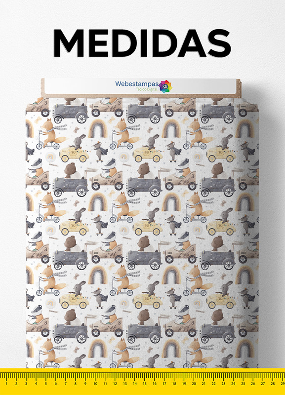 Tecido Microfibra Estampa Digital Cute Car 1,55m de Largura