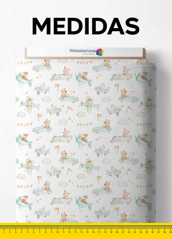 Tecido Micropercal Estampa Digital Pilotos Animais 1,55m de Largura