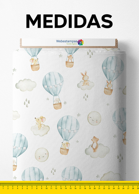 Tecido Micropercal Estampa Digital Bichinhos no Balão 1,55m de Largura