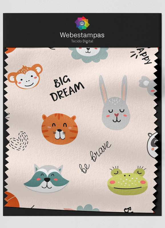 Tecido Micropercal Estampa Digital Happy Animals 1,55m de Largura