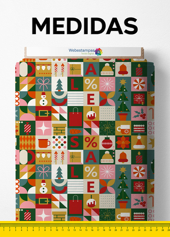 Tecido Micropercal Estampa Digital Patchwork Natal 1,55m de Largura