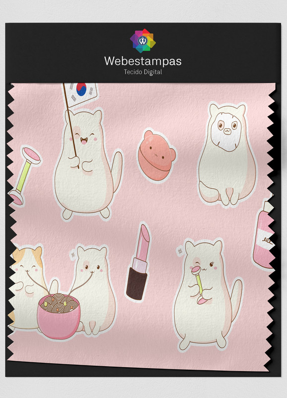 Tecido Micropercal Estampa Digital Gatinho Coreano 1,55m de Largura