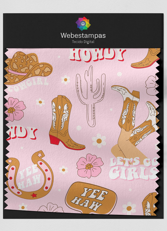 Tecido Tactel Estampa Digital Bota Cowgirl 1,55m de Largura