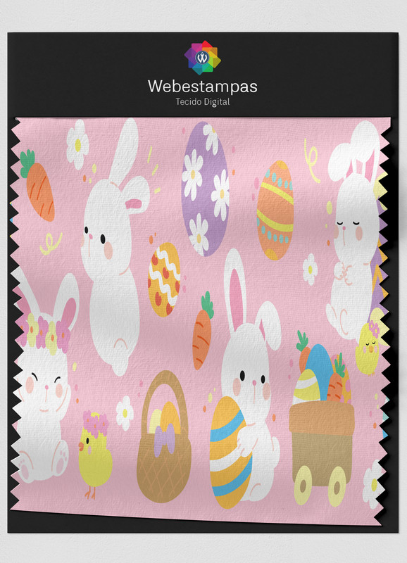 Tecido Tactel Estampa Digital Happy Easter Fundo Rosa 1,55m de Largura