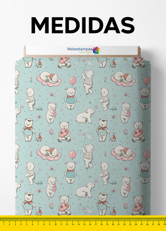 Tecido Tactel Estampa Digital Urso Polar Fofinho 1,55m de Largura