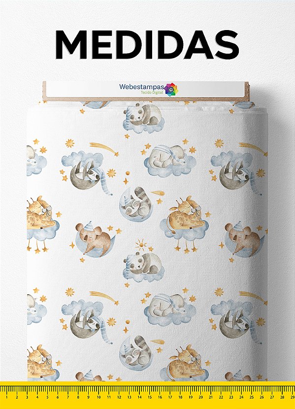 Tecido Helanca Estampa Digital Soneca dos Bichinhos Azul 1,55m de Largura