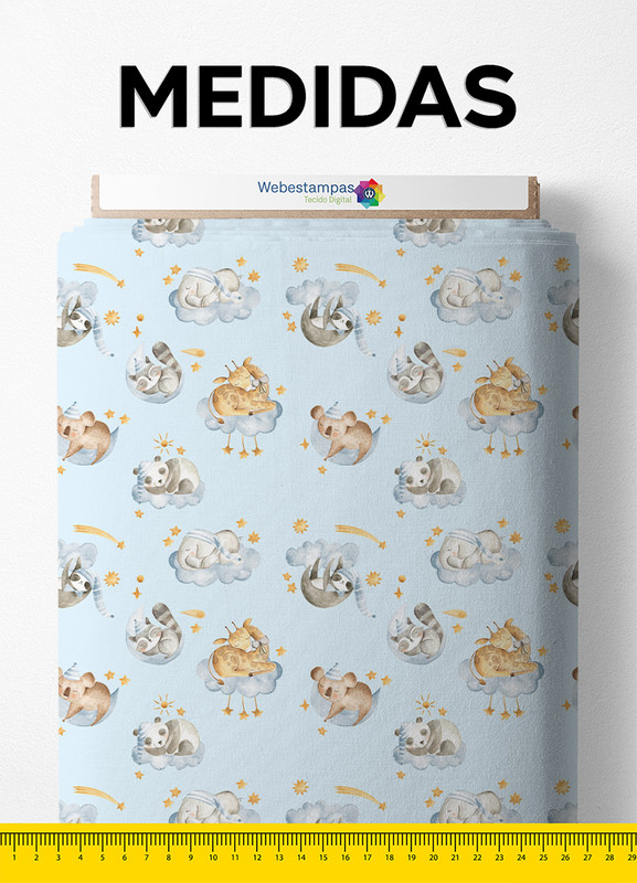 Tecido Helanca Estampa Digital Soneca dos Bichinhos 1,55m de Largura