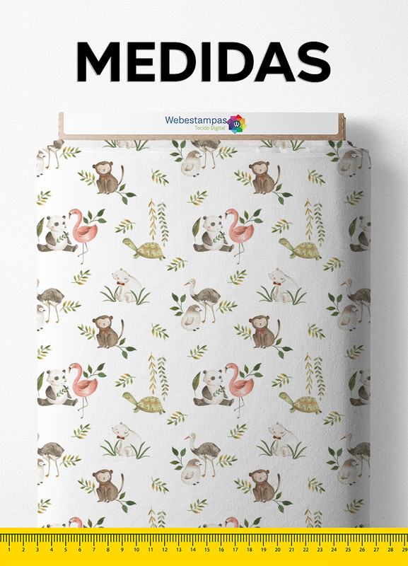 Tecido Helanca Estampa Digital Bichos Fofos 1,55m de Largura
