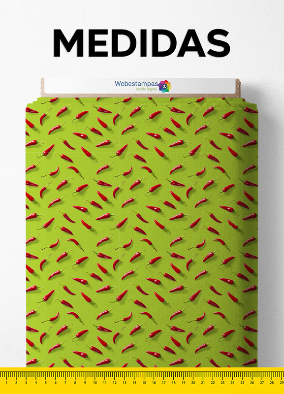 Tecido Helanca Estampa Digital Pimenta Fundo Verde 1,55m de Largura