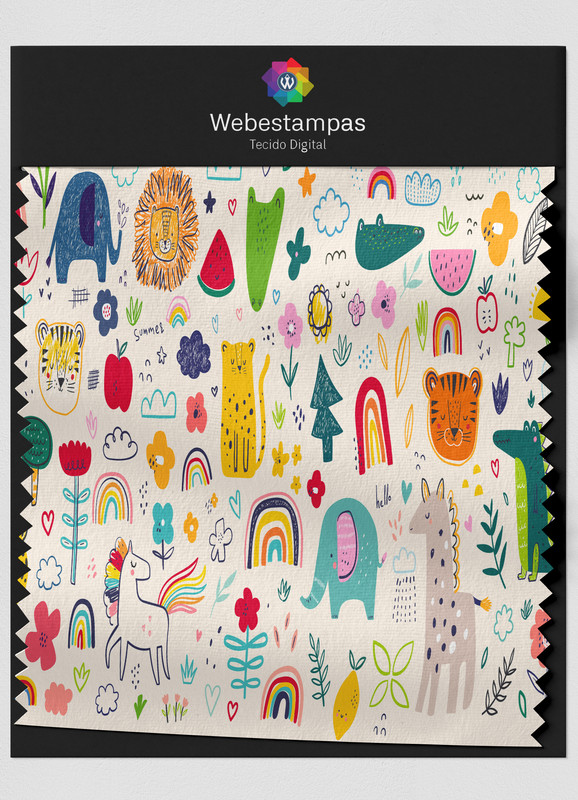 Tecido Helanca Estampa Digital Animaizinhos Coloridos 1,55m de Largura