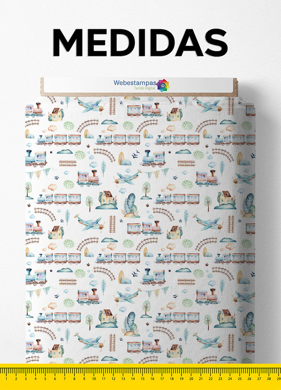 Tecido Helanca Estampa Digital Aquarela Casinha no Campo 1,55m de Largura