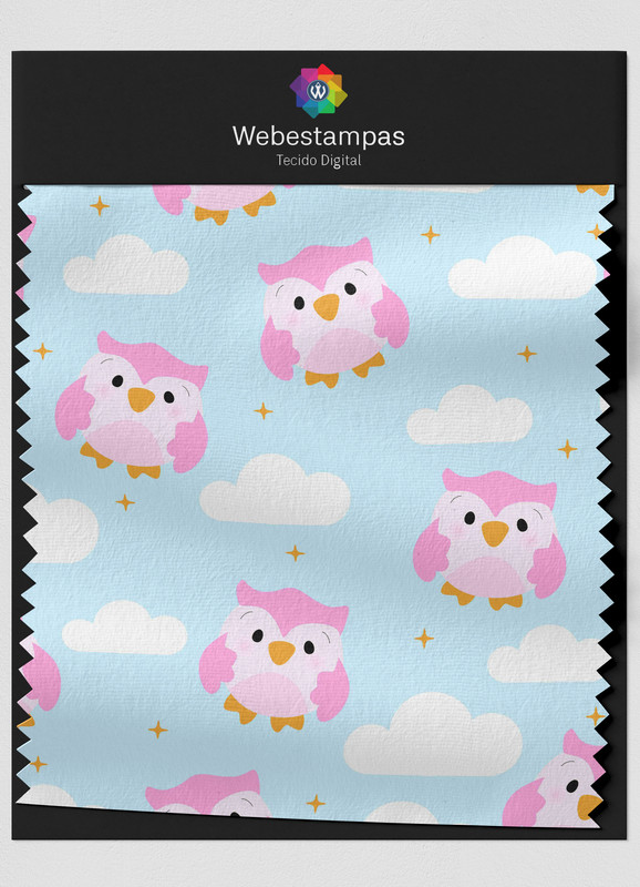 Tecido Helanca Estampa Digital Corujinhas Rosas 1,55m de Largura