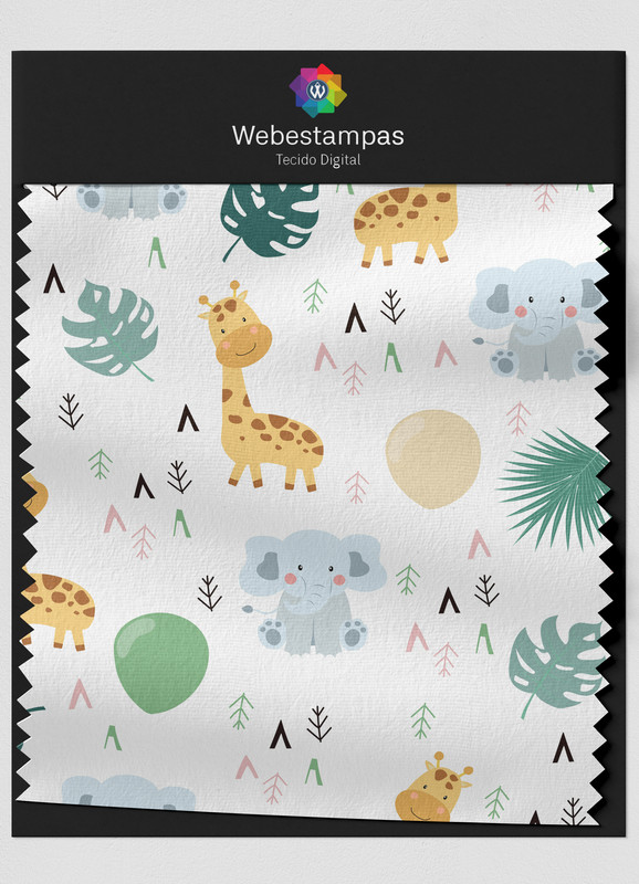 Tecido Oxford Estampa Digital Girafinha e Elefantinho 1,55m de Largura