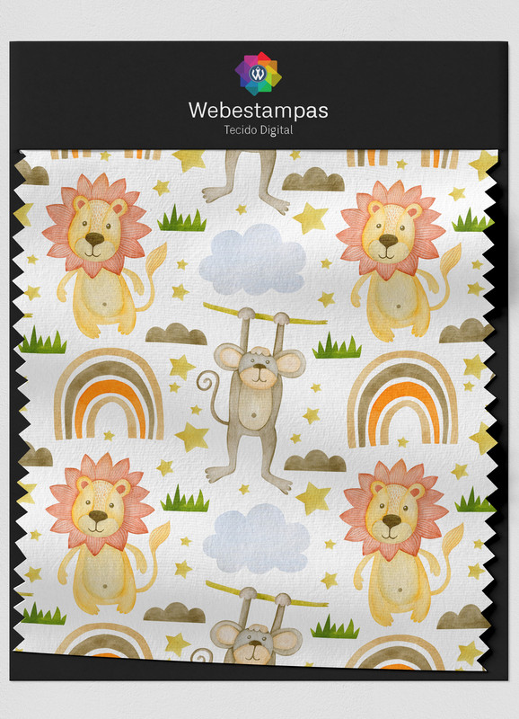 Tecido Oxford Estampa Digital Macaco e Leão 1,55m de Largura