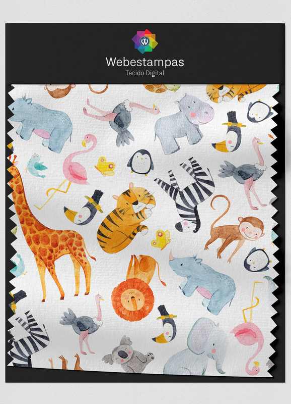 Tecido Oxford Estampa Digital Aquarela Zoo 1,55m de Largura
