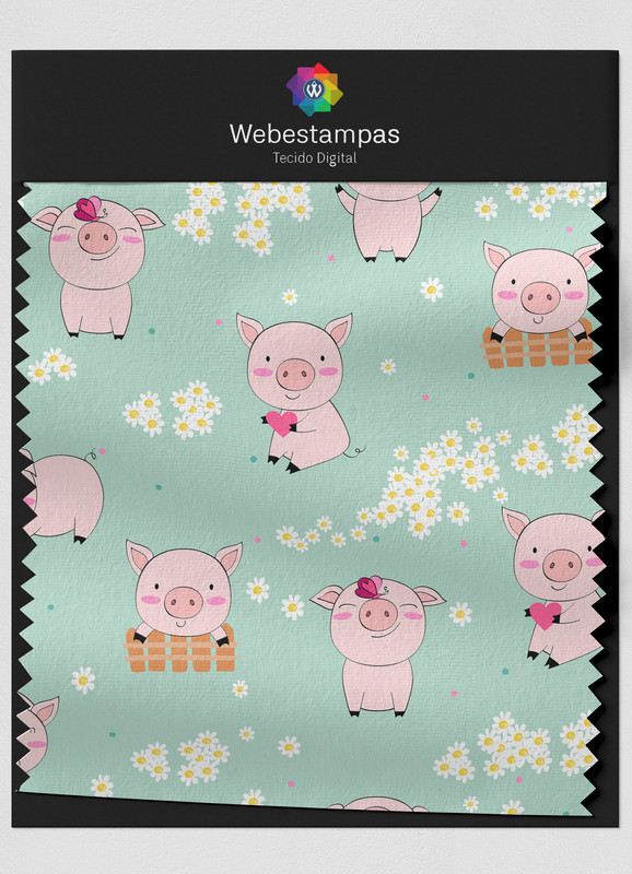 Tecido Oxford Estampa Digital Porquinho Feliz 1,55m de Largura