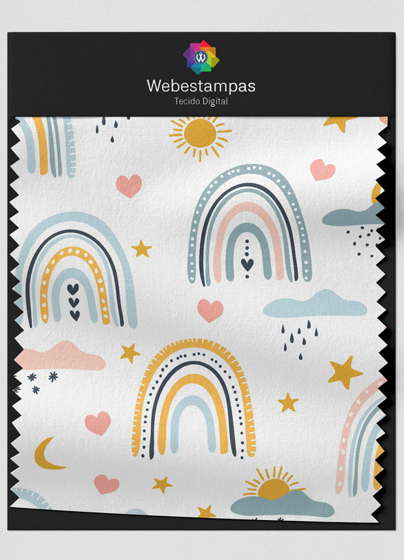 Tecido Oxford Estampa Digital Arco-íris, Corações e Estrelas 1,55m de Largura