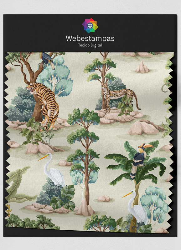 Tecido Oxford Estampa Digital Floresta Fundo Verde 1,55m de Largura