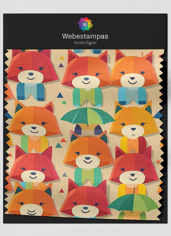 Tecido Oxford Estampa Digital Raposas Coloridas 1,55m de Largura