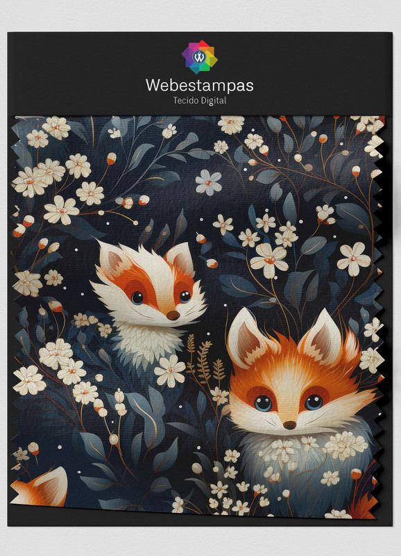 Tecido Oxford Estampa Digital Raposinha na Noite 1,55m de Largura