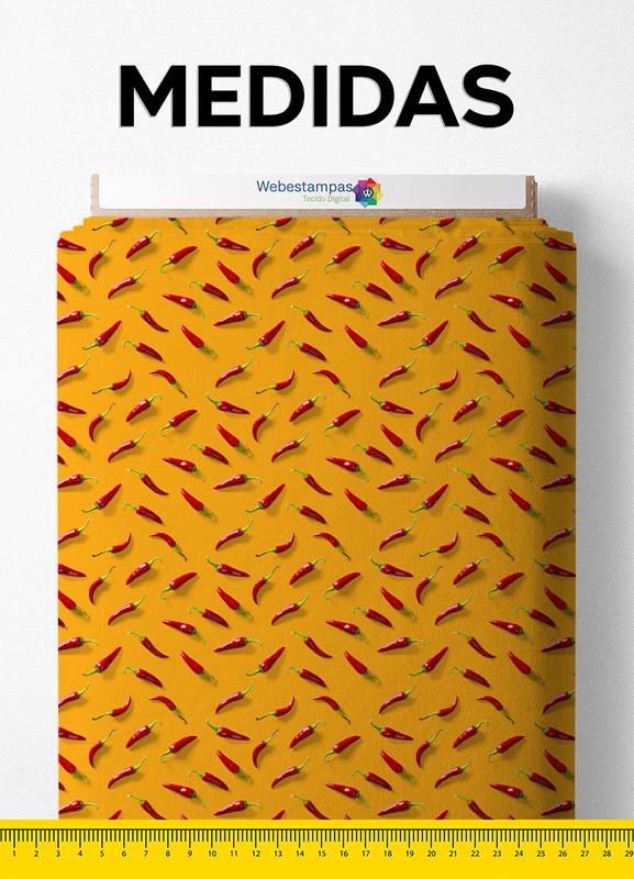 Tecido Oxford Estampa Digital Pimena Fundo Amarelo 1,55m de Largura