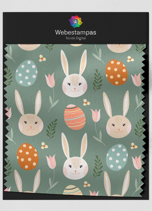 Tecido Oxford Estampa Digital Coelhinho Fundo Verde 1,55m de Largura