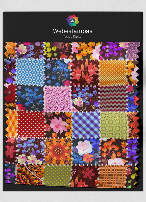 Tecido Oxford Estampa Digital Patchwork 6 com 1,55m de Largura