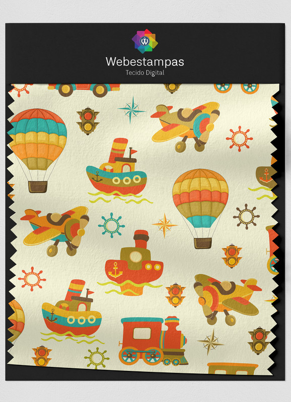 Tecido Oxford Estampa Digital Transportes Coloridos 1,55m de Largura