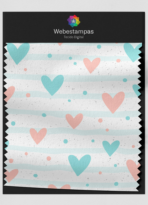 Tecido Oxford Estampa Digital Coração Fundo Listrado 1,55m de Largura