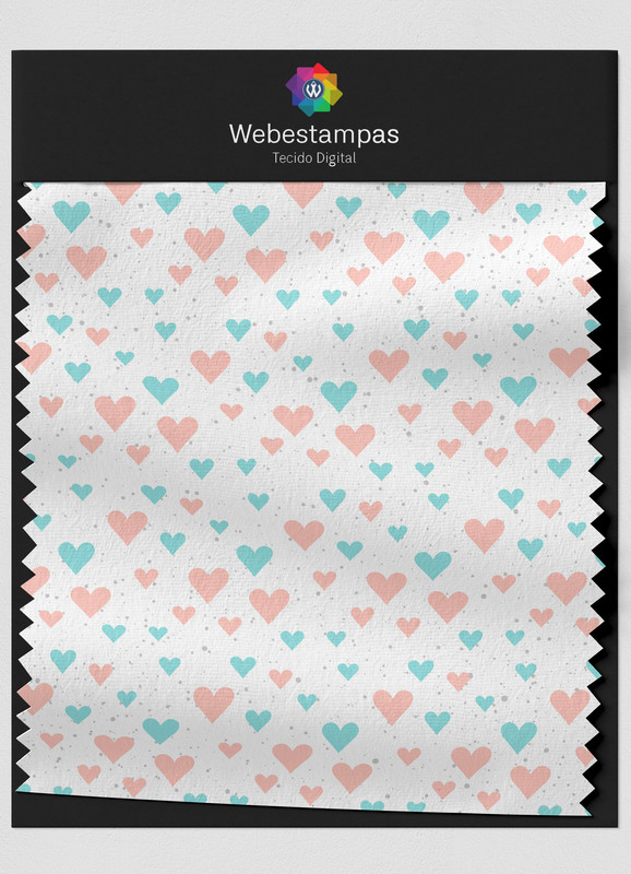 Tecido Oxford Estampa Digital Corações Laranja e Verde 1,55m de Largura