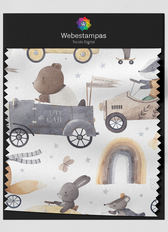 Tecido Oxford Estampa Digital Cute Car 1,55m de Largura