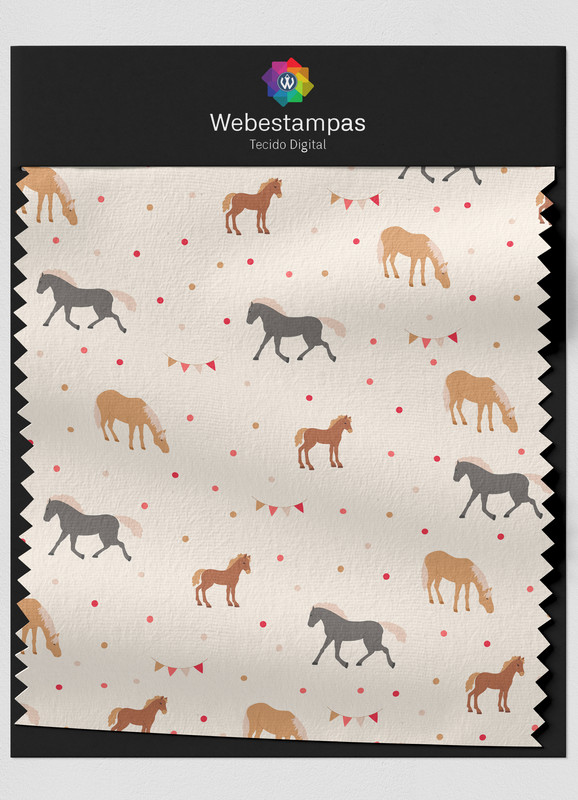 Tecido Veludo Estampa Digital Cavalinhos 1,55m de Largura