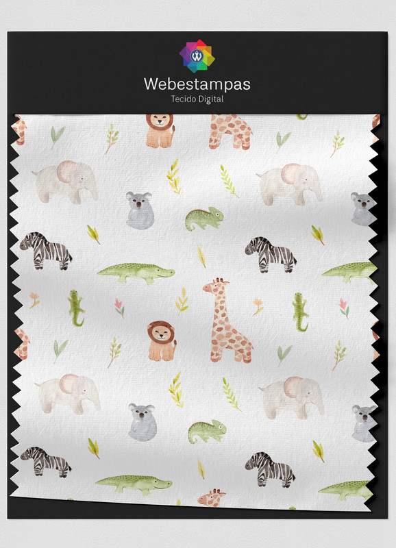 Tecido Veludo Estampa Digital Aquarela Bichinhos 1,55m de Largura