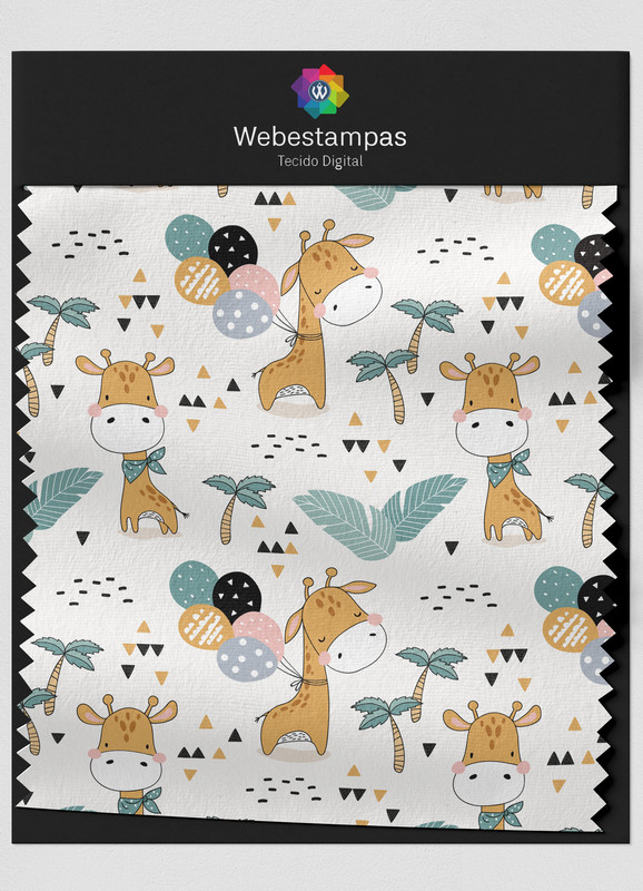 Tecido Veludo Estampa Digital Girafa e Balão 1,55m de Largura