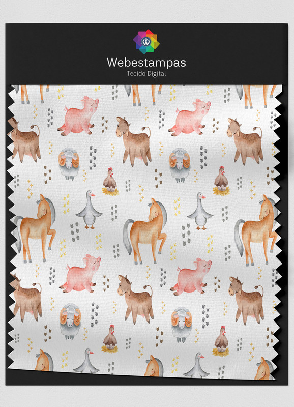 Tecido Veludo Estampa Digital Bichos da Fazenda 1,55m de Largura