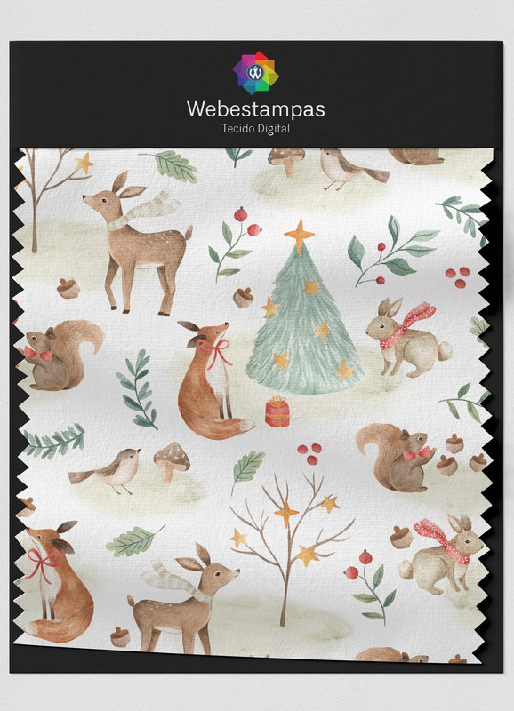 Tecido Veludo Estampa Digital Animais do Natal 1,55m de Largura