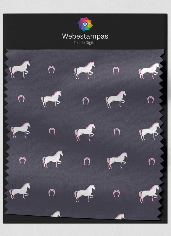 Tecido Veludo Estampa Digital Cavalo e Ferradura 1,55m de Largura
