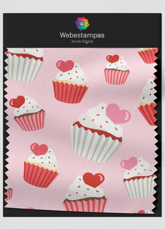 Tecido Veludo Estampa Digital Love Cupcake 1,55m de Largura