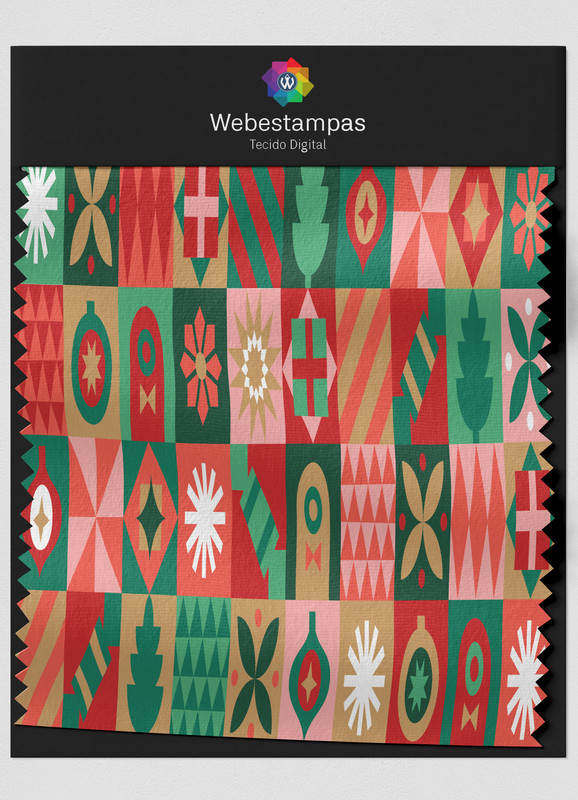 Tecido Veludo Estampa Digital Patchwork Natalino 1,55m de Largura