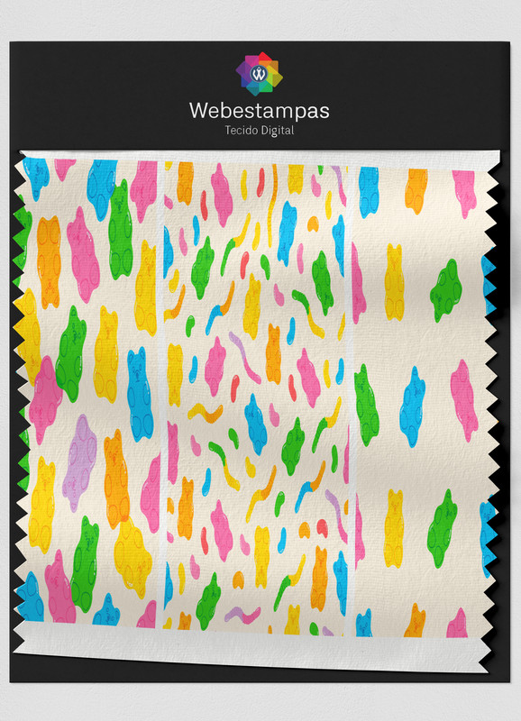 Tecido Veludo Estampa Digital Ursinhos de Gelatina 1,55m de Largura