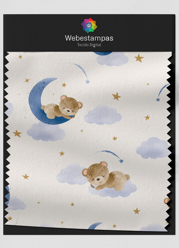 Tecido Veludo Estampa Digital Urso Dorminhoco 1,55m de Largura
