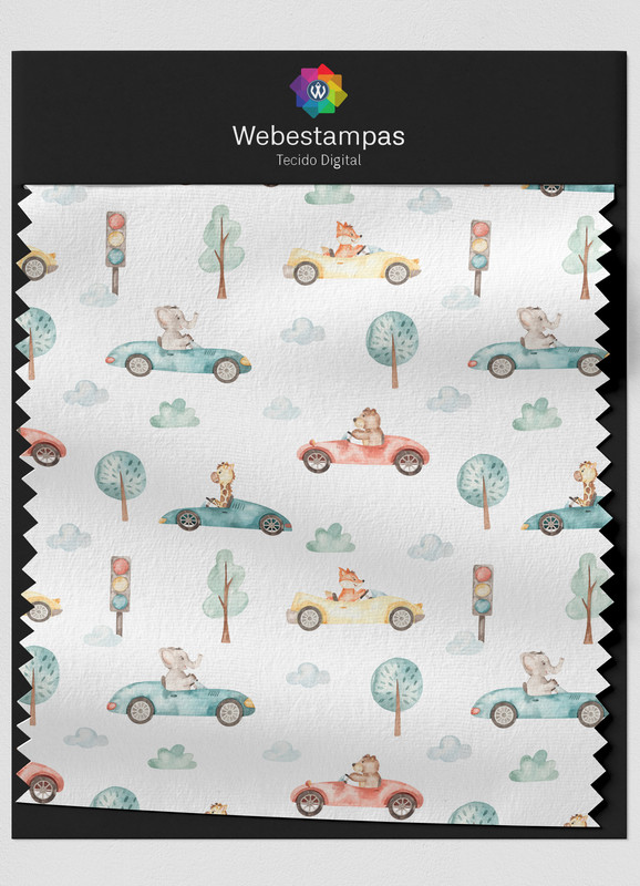 Tecido Veludo Estampa Digital Bichinhos Motoristas 1,55m de Largura