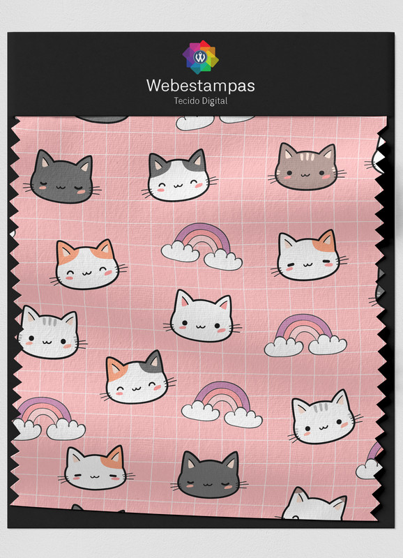 Tecido Veludo Estampa Digital Gatinhos Fundo Rosa 1,55m de Largura