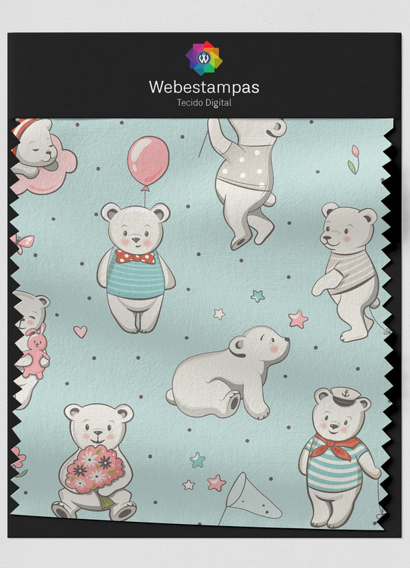 Tecido Veludo Estampa Digital Urso Polar Fofinho 1,55m de Largura