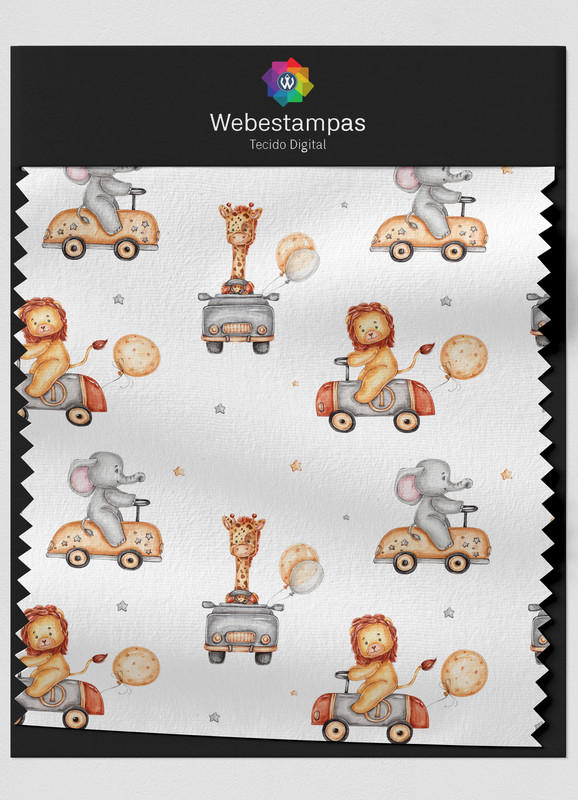 Tecido Veludo Estampa Digital Motoristas do Safari 1,55m de Largura