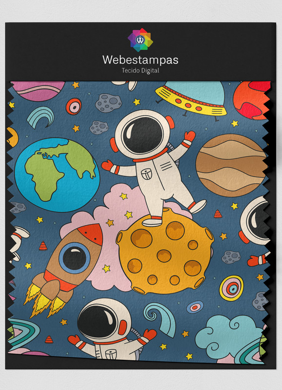 Tecido Veludo Estampa Digital Astronauta no Asteróide 1,55m de Largura